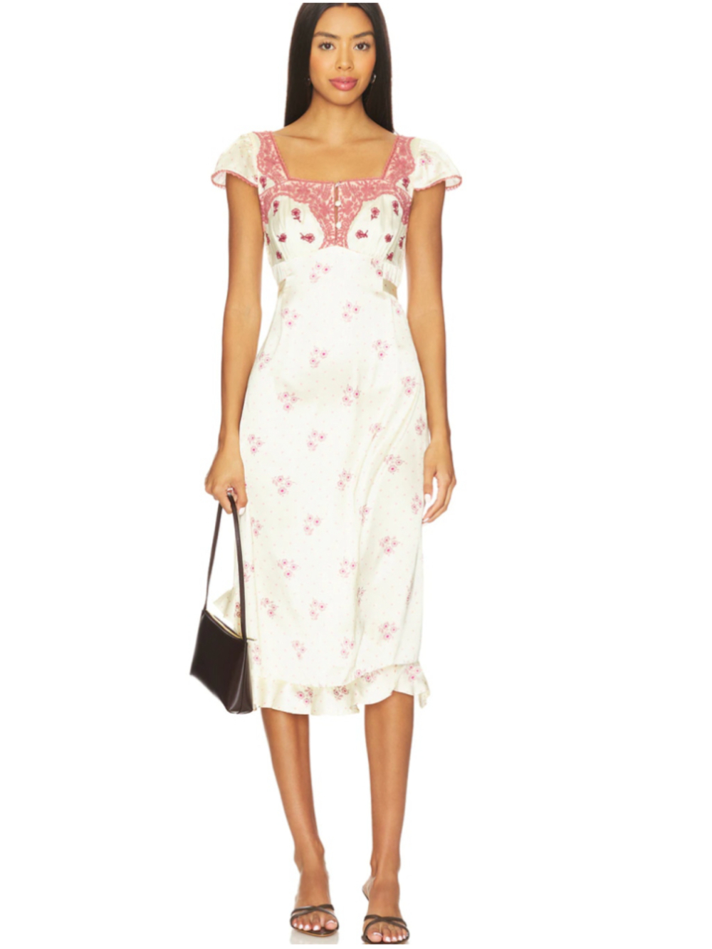 NWT Free People - Ivory Floral Lace - Midi Dress - Cottagecore- Small